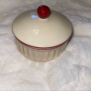 At Home America butter storage glass vintage red and cream no longer available